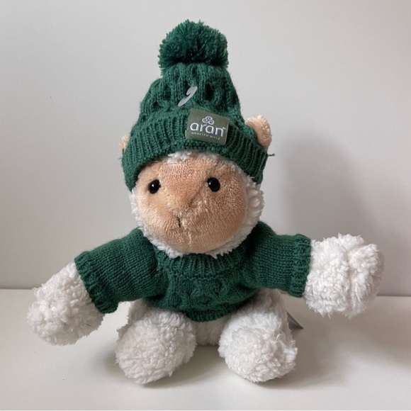 Set of 2 Stuffed Animals: Small Sheep & Teddy In Aran Sweater & Bobble Hats - Picture 2 of 4